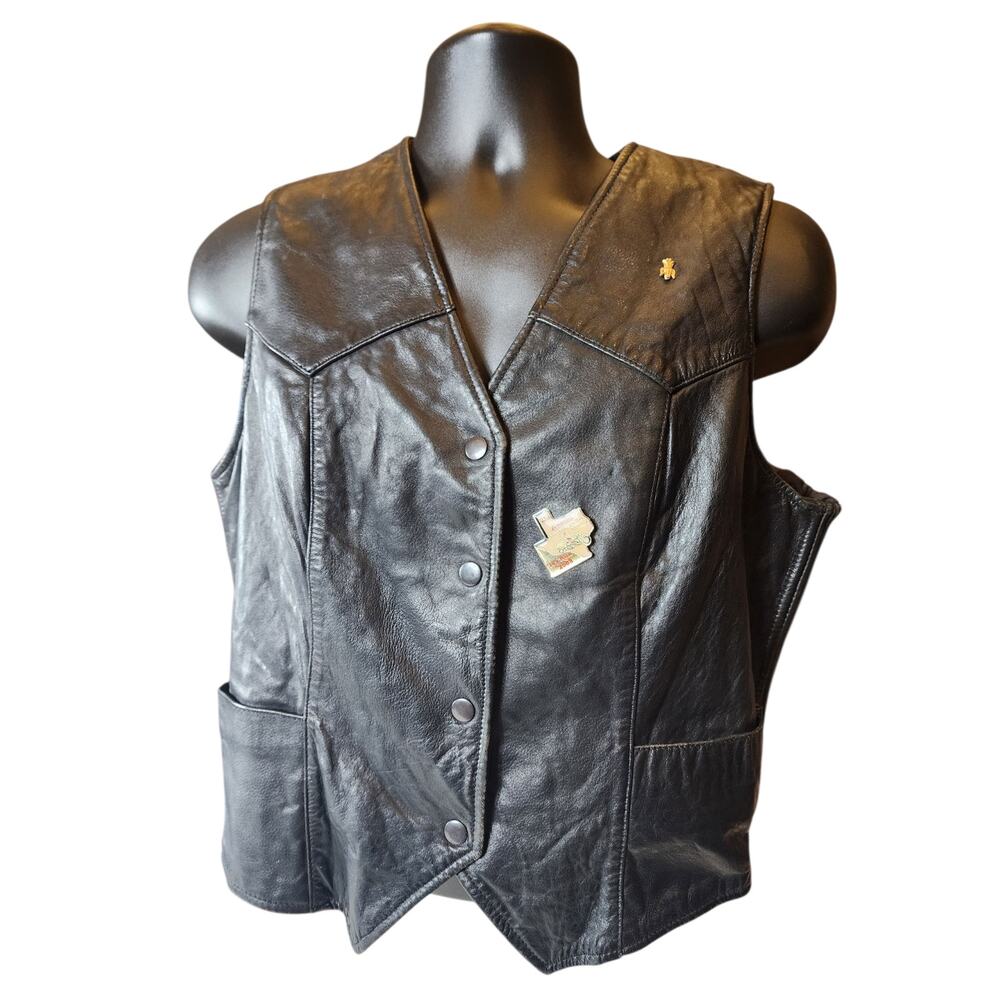 First Manufacturing Leather Vest XL Biker Motorcycle Club Riding Snap Taffeta - Picture 7 of 16